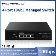 HORACO 10GbE Web Managed Switch 4 Port RJ45 10000Mbps Smart Managed Ethernet Network Switch 2 Port 1