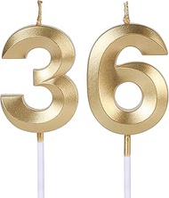 Gold 36th & 63rd Birthday Candles for Cakes, Number 36 63 Candle Cake Topper for Party Anniversary W