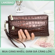 【LAKEBAO】 Mặt Sáng PU Da Phụ Nữ Giản Dị Ly Hợp Đồng Xu Ví Cá Sấu Cá Sấu Mô Hình Ví Điện Thoại Ví Phụ