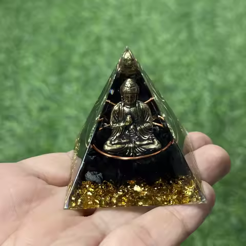 1pc Buddha With Obsidian Orgone Pyramid, Buddha Statue Orgone Pyramid, Obsidian Stone Crystal Pyrami