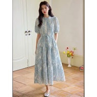 Korean Dongdaemun Bohemian Retro Floral Midi Sleeve Round Neck Women's Dress