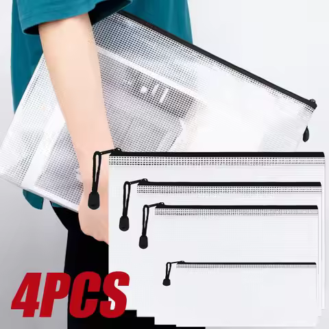 4PCS Stationery Storage Folder File Mesh Zipper Pouch A3 A4 A5 A6 Document Zip File Folders School O