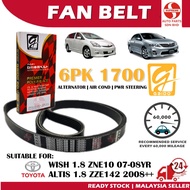 S2U Gaido Fan Belt Toyota Altis Wish 1.8 ZNE10 ZZE142 Air Cond Alternator Power Steering Belt 6PK170