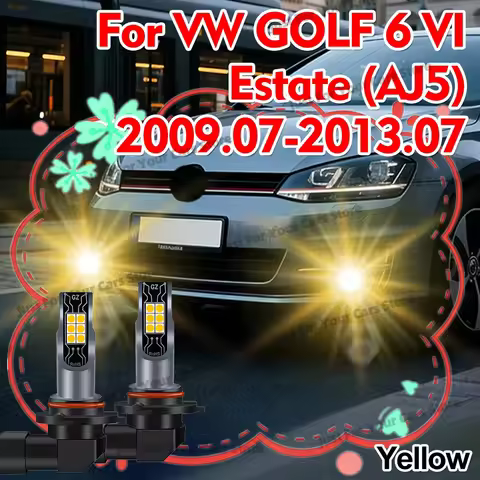 2x Car LED Fog Lights 3000K Yellow Lamp Bulbs For VW GOLF 6 VI Estate (AJ5) 2009 2010 2011 2012 2013