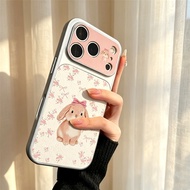 Phone Case Pink Floral Bow Bunny Leather Shockproof For Samsung S25 S26 S24 S23 S22 S21 Ultra F17 Ca