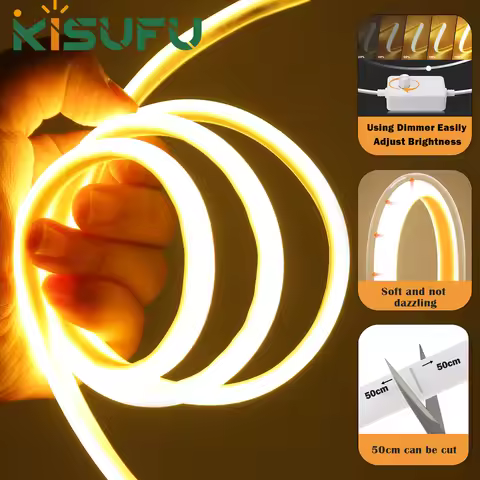 220V COB LED Neon Strip Light With Dimmer/Switch EU Plug 288LEDs/M High Bright W10mm x H6mm IP67 Rib