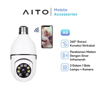 AITO A6 CCTV Lampu Pro 3MP Kamera CCTV Wifi Bohlam 360° PTZ Panoramic IP Camera CCTV Wireless (Free 