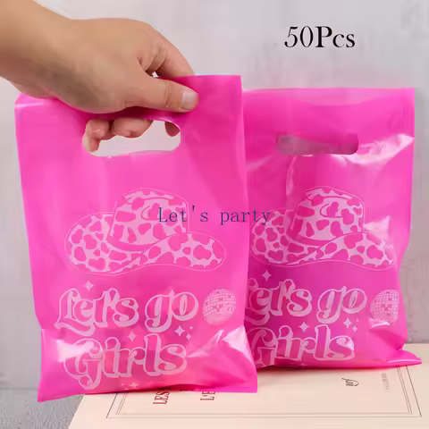 50Pcs Western Cowgirl Disco Gift Packing Bags Pink Let’s Go Girls Cookie Candy Bag for Birthday Bach