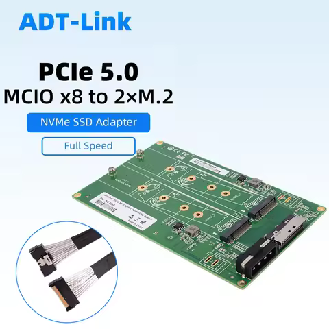 PCIe 5.0 MCIO 8I To 2x M.2 Gen5 NVMe SSD Adapter Card , MCIO-8i High Speed Connecting Cable 55cm 70c