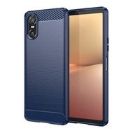 全城熱賣 - 適用於索尼 Xperia 10 VI 拉絲系列碳纖維TPU手機殼（藍色）
