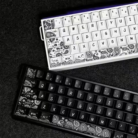 Paisley Black White Keycaps Cherry Profile PBT 83 101 Keys Custom Keycap Set for Wooting 60HE 80HE M