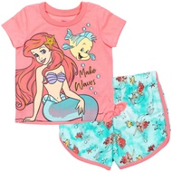 Disney Frozen Moana Princess Tiana Floral Peplum T-Shirt and French Terry Shorts Outfit Set Toddler