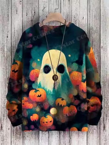 Halloween ghost and jack-o-lantern Pattern 3D Printed Men's Knitted Pullover Winter Unisex Casual Kn