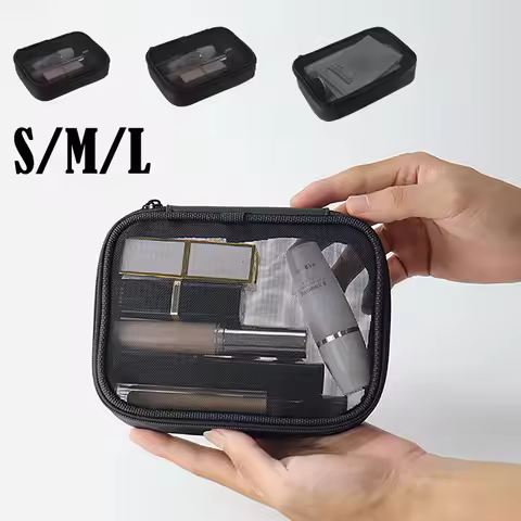 S/M/L Fashion Makeup Bag Women Solid Color Zipper Cosmetic Bag Mesh Transparent Casual Travel Portab