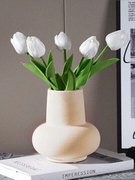 1個現代陶瓷花瓶,適用於客廳、臥室、書架、壁爐、咖啡桌裝飾