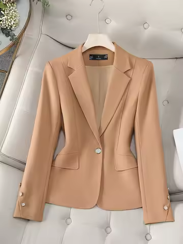 Fashion Women's Blazer Ladies Beige Khaki Black Female Jacket Coat