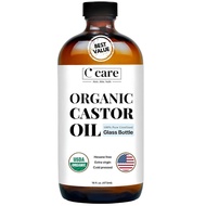C CARE Castor Oil 100% Pure Organic Cold Pressed Unrefined Glass Bottle | USDA Certified Organic | H