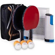 Merytes Portable Table Tennis Racket Portable Table Tennis Set 2 Rackets 6 Ping Pong Balls Table Ten