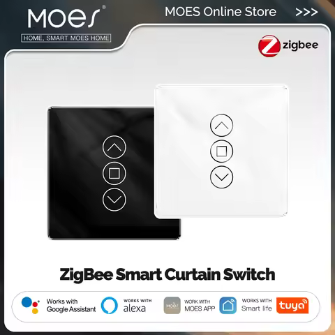 MOES Tuya ZigBee Smart Curtain Switch 2.5D Support RF433 Arc Glass Touch Panel App Remote Control Wo