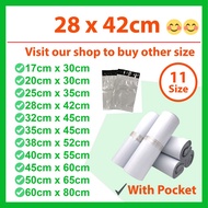 🔥28x42cm 50pcs White Quality Courier Bag With Pocket Packaging Plastic Bag Courier Bag