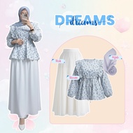 KATUN One Set Outfit Hijab 3in1 Blouse Kiyomi Cotton Motif + Scuba Skirt Grade A Full Elastic + Poly
