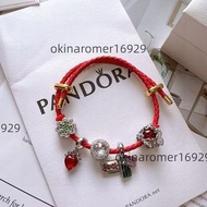 PANDORA 潘多拉紅皮繩麻將手鍊