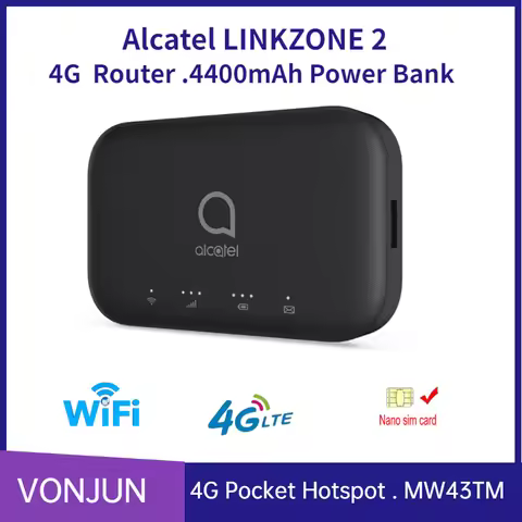 Portable Router Alcatel LINKZONE 2 MW43TM 4G LTE Hotspot Up to 16 Devices With 4400mAh Battery For A