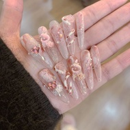 Pure Handmade Handmade Nails Nails Pink High-End Wearable Nails Removable Cat's Eye Flashing White K