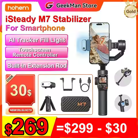 Hohem M7 iSteady M7 Ai Face Tracking Stabilizer 3-Axis Phone Gimbal Built-in Selfie Stick for iPhone