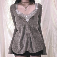 Coquette Grunge Y2K 00s Vintage Sweater Single Breasted Long Ladies Fashion Autumn 2024 Linen Fabric