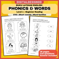 English Worksheet PDF for preschool Tahun  CVC Short Vowel & Phonics Level 1 Beginning Reading Activ