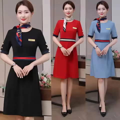 Summer Midi Sleeve Professional Women's Dress Fashionable Beauty Salon Work Uniform Nursery Teacher 