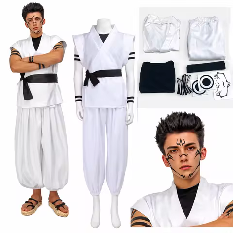 Ryomen Sukuna Cosplay Costume Jujutsu Kaisen Anime Kimono Outfit Full Set Tattoo Stickers Halloween 