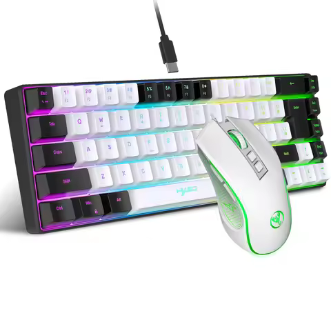 2024 Newest HXSJ mini V200 68 keys mechanical feel keyboard compact RGB luminous gaming mouse and ke
