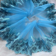 1Yard Blue Lace Trim Sewing Fabric DIY Garment Accessories 21CM Wide