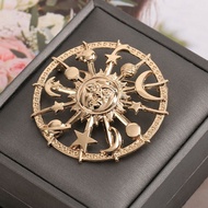 Fashion Round Cosmic Lapel Pin Golden Star Moon for Sun Galaxies Rudder Brooch Pewter Enamel Lapel P