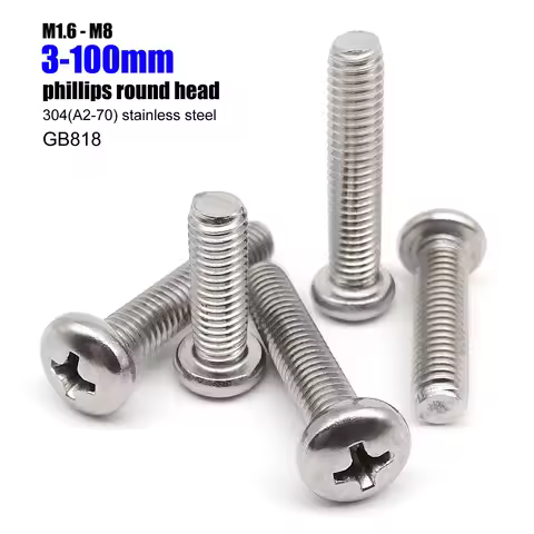 M1.6 M2 M2.5 M3 M3.5 M4 M5 M6 M8 GB818-85 A2-70 304 Stainless steel Cross Phillips Round Pan Head Sc