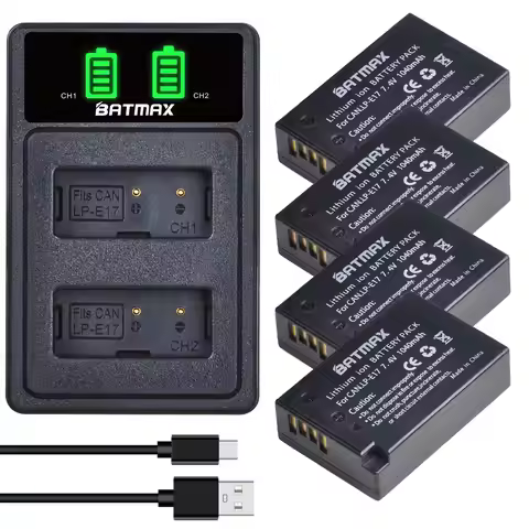 4X LP-E17 LPE17 LP E17 Battery + LED USB Dual Charger with Type C for Canon EOS RP, Rebel SL2, SL3, 