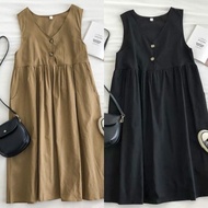 Midi overall dress /Dress polos korea/ long tunic casual busui kancing