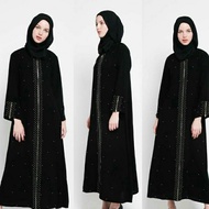 [AN] Baju Dress Abaya Muslim Gamis Arab Hitam Zipper mata full kancing