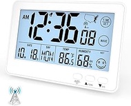 Small Desk Atomic Alarm Clock for Bedroom, Self-Calibrating Time and Date Clock with 4 Time Zone, DS