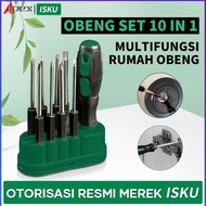 Isku 10 In 1 Obeng Satu Set Komplit Serbaguna Isku Ori Murah Magnet/Obeng Kembang/Obeng Hp Full Set 