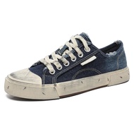 Retro Paris Water Wash Denim ผ้าใบรองเท้าผู้ชาย Breathable Slip-On รองเท้าผ้าใบคู่สไตล์สวมใส่ดู Tear