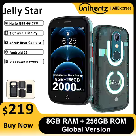 Unihertz Jelly Star Android 13 8GB 256GB Led Light Unlocked Transparent Backshell 48MP 3 inch 2000mA