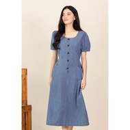 BEXLEY DENIM PUFFY SLEEVE MIDI DRESS