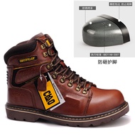 Caterpillar Safety Shoes Tough Guy Leather Boots Top Layer Cowhide High-help Work Boots Anti-smashin