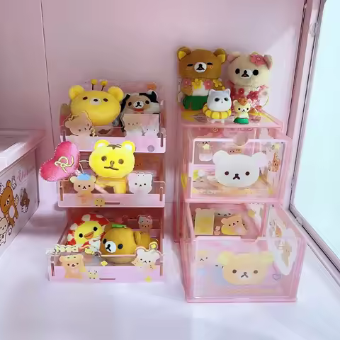 Rilakkuma Acrylic Storage Box Desktop Assembling Cute Storage Pink Box Ornaments Rilakkuma Desktop A