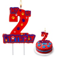 Dog Paw 2nd Happy Birthday Candle, Red Paw Number 2 Cake Candle Birthday Cake Topper for Boys Girls 