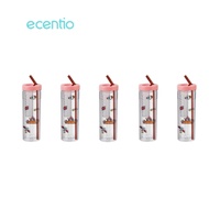 ecentio 780ml botol air minum Sedotan botol air Casual Cup floral DIY sticker cup anti bocor blue/pi