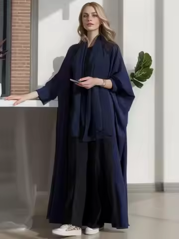 2025 Casual Elegant Saudi Style Muslim Abaya Navy Blue with Subtle Dotted Pattern Ideal for Daily We